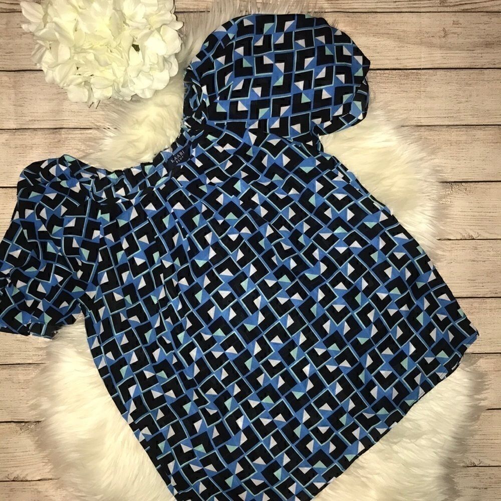 Kaari Blue Short Sleeve Geometric Blouse